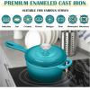imageEfar Enameled Cast Iron Sauce Pan 2 Quart Dutch Oven Saucepan with Lid Small Sauce Pot for Cooking Boiling Healthy ampamp Non Toxic Induction ampamp Oven Safe Light BluePeacock Green