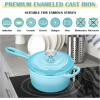 imageEfar Enameled Cast Iron Sauce Pan 2 Quart Dutch Oven Saucepan with Lid Small Sauce Pot for Cooking Boiling Healthy ampamp Non Toxic Induction ampamp Oven Safe Light BlueLight Blue