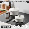 imageEfar Sauce Pan Set with Lid 1Qt ampamp 2Qt Enameled Cast Iron Pot Sets for Kitchen Cooking Small Heavy Duty Dutch Oven Saucepans ampamp Selfbasting Lids InductionReady ampamp Easy Clean RedWhite