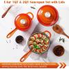 imageEfar Sauce Pan Set with Lid 1Qt ampamp 2Qt Enameled Cast Iron Pot Sets for Kitchen Cooking Small Heavy Duty Dutch Oven Saucepans ampamp Selfbasting Lids InductionReady ampamp Easy Clean RedOrange