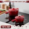 imageEfar Sauce Pan Set with Lid 1Qt ampamp 2Qt Enameled Cast Iron Pot Sets for Kitchen Cooking Small Heavy Duty Dutch Oven Saucepans ampamp Selfbasting Lids InductionReady ampamp Easy Clean RedRed