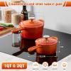 imageEfar Sauce Pan Set with Lid 1Qt ampamp 2Qt Enameled Cast Iron Pot Sets for Kitchen Cooking Small Heavy Duty Dutch Oven Saucepans ampamp Selfbasting Lids InductionReady ampamp Easy Clean RedOrange