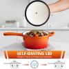 imageEfar Sauce Pan Set with Lid 1Qt ampamp 2Qt Enameled Cast Iron Pot Sets for Kitchen Cooking Small Heavy Duty Dutch Oven Saucepans ampamp Selfbasting Lids InductionReady ampamp Easy Clean RedOrange