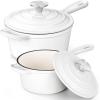 imageEfar Sauce Pan Set with Lid 1Qt ampamp 2Qt Enameled Cast Iron Pot Sets for Kitchen Cooking Small Heavy Duty Dutch Oven Saucepans ampamp Selfbasting Lids InductionReady ampamp Easy Clean RedWhite