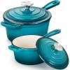 imageEfar Sauce Pan Set with Lid 1Qt ampamp 2Qt Enameled Cast Iron Pot Sets for Kitchen Cooking Small Heavy Duty Dutch Oven Saucepans ampamp Selfbasting Lids InductionReady ampamp Easy Clean RedGreen