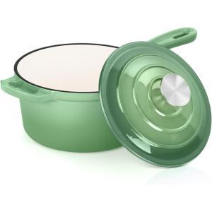 imageEfar Enameled Cast Iron Sauce Pan 2 Quart Dutch Oven Saucepan with Lid Small Sauce Pot for Cooking Boiling Healthy ampamp Non Toxic Induction ampamp Oven Safe Light BluePistachio Green