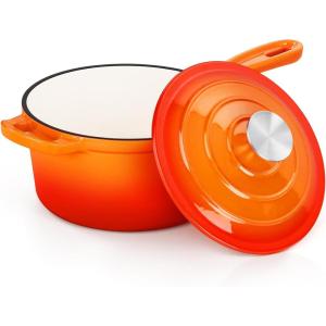 imageEfar Enameled Cast Iron Sauce Pan 2 Quart Dutch Oven Saucepan with Lid Small Sauce Pot for Cooking Boiling Healthy ampamp Non Toxic Induction ampamp Oven Safe Light BlueOrange