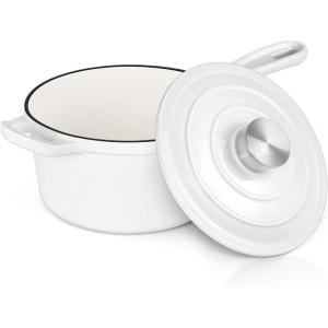 imageEfar Enameled Cast Iron Sauce Pan 2 Quart Dutch Oven Saucepan with Lid Small Sauce Pot for Cooking Boiling Healthy ampamp Non Toxic Induction ampamp Oven Safe Light BlueWhite