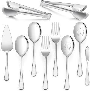 imageEfar Large Serving Utensils Set of 10 Stainless Steel Serving Spoon Slotted Spoon Fork Tong Cake Server and Butter Knife for Parties Buffet Banquet Kitchen Mirror Finish ampamp Dishwasher Safe