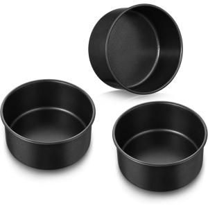 imageEfar 5 Inch Cake Pan Set of 3 Nonstick Stainless Steel Small Baking Pans Tins Round Bakeware for Layer Cakes Stainless Steel Core ampamp NonToxic Coating Straight Side ampamp 2 Inch Deep5 Inches