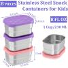 imageEfar 4Pack Stainless Steel Snack Containers for Kids  8oz Reusable Toddler Lunch Box Containers with LeakProof Lids for SchoolDaycareTravel  Stackable Design ampamp Easy Open Oven ampamp Dishwasher SafePurple  Pink