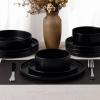 imageEfar Stoneware Dinnerware Sets for 4 12Piece Reactive Glaze Plates and Bowls Sets Kitchen Ceramic Dishes Dinning Ware Microwave ampamp Dishwasher Safe Deep GrayMatte Black