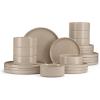 imageEfar Stoneware Dinnerware Sets for 4 12Piece Reactive Glaze Plates and Bowls Sets Kitchen Ceramic Dishes Dinning Ware Microwave ampamp Dishwasher Safe Deep GrayBright Khaki
