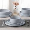 imageEfar Stoneware Dinnerware Sets for 4 12Piece Reactive Glaze Plates and Bowls Sets Kitchen Ceramic Dishes Dinning Ware Microwave ampamp Dishwasher Safe Deep GrayHaze Gray