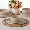 imageEfar Stoneware Dinnerware Sets for 4 12Piece Reactive Glaze Plates and Bowls Sets Kitchen Ceramic Dishes Dinning Ware Microwave ampamp Dishwasher Safe Deep GrayBright Khaki