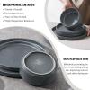 imageEfar Stoneware Dinnerware Sets for 4 12Piece Reactive Glaze Plates and Bowls Sets Kitchen Ceramic Dishes Dinning Ware Microwave ampamp Dishwasher Safe Deep GrayDeep Gray