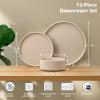 imageEfar Stoneware Dinnerware Sets for 4 12Piece Reactive Glaze Plates and Bowls Sets Kitchen Ceramic Dishes Dinning Ware Microwave ampamp Dishwasher Safe Deep GrayBright Khaki
