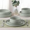 imageEfar Stoneware Dinnerware Sets for 4 12Piece Reactive Glaze Plates and Bowls Sets Kitchen Ceramic Dishes Dinning Ware Microwave ampamp Dishwasher Safe Deep GrayMist Green