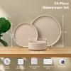 imageEfar Stoneware Dinnerware Sets for 4 12Piece Reactive Glaze Plates and Bowls Sets Kitchen Ceramic Dishes Dinning Ware Microwave ampamp Dishwasher Safe Deep GrayBright Khaki