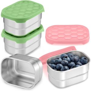 imageEfar 4Pack Stainless Steel Snack Containers for Kids  8oz Reusable Toddler Lunch Box Containers with LeakProof Lids for SchoolDaycareTravel  Stackable Design ampamp Easy Open Oven ampamp Dishwasher SafeGreen  Pink