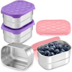 imageEfar 4Pack Stainless Steel Snack Containers for Kids  8oz Reusable Toddler Lunch Box Containers with LeakProof Lids for SchoolDaycareTravel  Stackable Design ampamp Easy Open Oven ampamp Dishwasher SafePurple  Pink