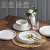 imageEfar 16 Piece Dinnerware Sets Plates and Bowls with Pasta Bowls Service for 4 Modern Stoneware Ribbed Dishes for Kitchen Dining Microwave ampamp Dishwasher Safe Speckled WhiteSpeckled White