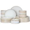 imageEfar 16 Piece Dinnerware Sets Plates and Bowls with Pasta Bowls Service for 4 Modern Stoneware Ribbed Dishes for Kitchen Dining Microwave ampamp Dishwasher Safe Speckled WhiteCreamy Beige