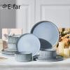 imageEfar 16 Piece Dinnerware Sets Plates and Bowls with Pasta Bowls Service for 4 Modern Stoneware Ribbed Dishes for Kitchen Dining Microwave ampamp Dishwasher Safe Speckled WhiteDusty Blue