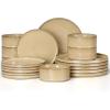 imageEfar 16 Piece Dinnerware Sets Plates and Bowls with Pasta Bowls Service for 4 Modern Stoneware Ribbed Dishes for Kitchen Dining Microwave ampamp Dishwasher Safe Speckled WhiteCaramel Khaki