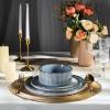 imageEfar 16 Piece Dinnerware Sets Plates and Bowls with Pasta Bowls Service for 4 Modern Stoneware Ribbed Dishes for Kitchen Dining Microwave ampamp Dishwasher Safe Speckled WhiteDusty Blue