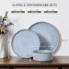 imageEfar 16 Piece Dinnerware Sets Plates and Bowls with Pasta Bowls Service for 4 Modern Stoneware Ribbed Dishes for Kitchen Dining Microwave ampamp Dishwasher Safe Speckled WhiteDusty Blue