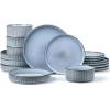 imageEfar 16 Piece Dinnerware Sets Plates and Bowls with Pasta Bowls Service for 4 Modern Stoneware Ribbed Dishes for Kitchen Dining Microwave ampamp Dishwasher Safe Speckled WhiteDusty Blue