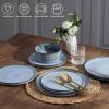 imageEfar 16 Piece Dinnerware Sets Plates and Bowls with Pasta Bowls Service for 4 Modern Stoneware Ribbed Dishes for Kitchen Dining Microwave ampamp Dishwasher Safe Speckled WhiteDusty Blue