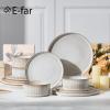 imageEfar 16 Piece Dinnerware Sets Plates and Bowls with Pasta Bowls Service for 4 Modern Stoneware Ribbed Dishes for Kitchen Dining Microwave ampamp Dishwasher Safe Speckled WhiteCreamy Beige