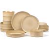imageEfar 16 Piece Dinnerware Sets Plates and Bowls with Pasta Bowls Service for 4 Modern Stoneware Ribbed Dishes for Kitchen Dining Microwave ampamp Dishwasher Safe Speckled WhiteCaramel Khaki
