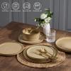 imageEfar 16 Piece Dinnerware Sets Plates and Bowls with Pasta Bowls Service for 4 Modern Stoneware Ribbed Dishes for Kitchen Dining Microwave ampamp Dishwasher Safe Speckled WhiteCaramel Khaki
