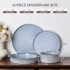 imageEfar 16 Piece Dinnerware Sets Plates and Bowls with Pasta Bowls Service for 4 Modern Stoneware Ribbed Dishes for Kitchen Dining Microwave ampamp Dishwasher Safe Speckled WhiteDusty Blue