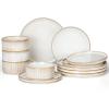 imageEfar 16 Piece Dinnerware Sets Plates and Bowls with Pasta Bowls Service for 4 Modern Stoneware Ribbed Dishes for Kitchen Dining Microwave ampamp Dishwasher Safe Speckled WhiteCreamy Beige