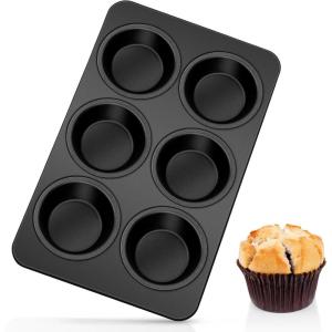 imageEfar Muffin Top Pan Set of 2 Nonstick 6Cavity Shallow Cupcake Pan for Baking Whoopie Pie Yorkshire Pudding Eggs Cornbread Drop Cookies Easy Release ampamp Clean 3Inch Standard SizeMuffin Pan