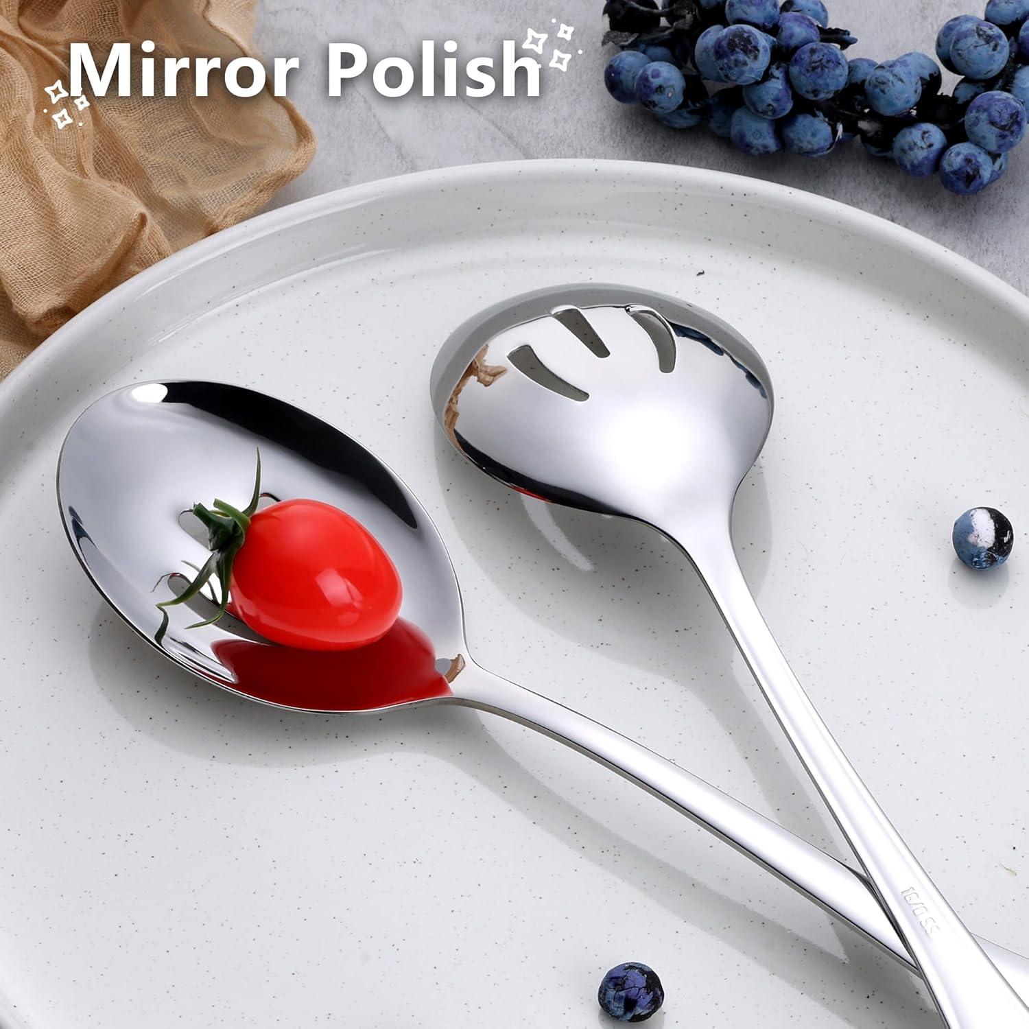 imageEfar Large Serving Forks Set of 4 99 Inch Stainless Steel Serving Utensils Set Big Buffet Forks for Party Catering Wedding Kitchen Restaurant Dishwasher SafeSlotted Spoons x4