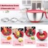 imageEfar Stainless Steel Mixing Bowls with Lids Metal Mixing Bowl Set with 3 Graters Long Handle Pour Spout NonSlip Bottom ampamp Stackable Great for Cooking Baking Prepping 5315 QT  3 PCSRed