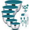 imageEfar Mixing Bowls with Lids Set 23Piece Stainless Steel Nesting Bowls with Blue Airtight Lids and NonSlip Bottoms Size 5 3 25 15 1 05QT Great for BakingMixingPreppingServing