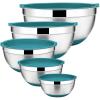 imageEfar Stainless Steel Mixing Bowls Set of 5 Size 73525151 QT Metal Nesting Bowls with Black Airtight Lids ampamp NonSlip Bottoms Great for Kitchen Cooking Baking Serving Food PrepTeal Blaue