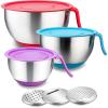 imageEfar Stainless Steel Mixing Bowls with Lids Metal Mixing Bowl Set with 3 Graters Long Handle Pour Spout NonSlip Bottom ampamp Stackable Great for Cooking Baking Prepping Set of 35315 QT