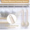 imageEfar Silicone Cooking Spoon Set of 2 Heat Resistant Kitchen Spoons Utensils Nonstick Mixing Spoon for Baking Stirring Serving NonToxic ampamp Dishwasher Safe KhakiKhaki