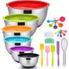 imageMixing Bowls with Lids Set Efar 23Piece Stainless Steel Nesting Mixing Bowls with Colorful Airtight Lid and NonSlip Bottoms Size 5 3 25 15 1 05QT Great for BakingMixingPreppingServing