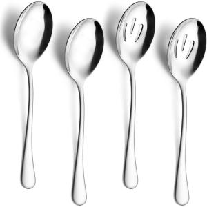 imageEfar Large Serving Spoons Set of 4 98 Inch Stainless Steel Serving Utensils Set Includes Slotted ampamp Solid Spoons for Buffet Party Catering Wedding Kitchen Restaurant Dishwasher SafeSolid  Slotted Spoons