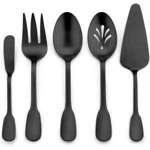 image:imageMatte Black Serving Utensils Set of 5 Efar Stainless Steel Serving Spoons Slotted Serving Spoon Serving Fork Butter Spreader Pie Server for Parties Wide Handle amp Thick Gauge Dishwasher Safe