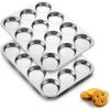 image:imageEfar 12Cavity Muffin Top Pan Stainless Steel Shallow Cupcake Pan for Yorkshire Pudding Eggs Whoopie Pie Cornbread Nontoxic amp Dishwasher Safe2 Pieces