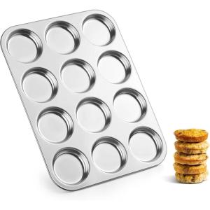 image:imageEfar 12Cavity Muffin Top Pan Stainless Steel Shallow Cupcake Pan for Yorkshire Pudding Eggs Whoopie Pie Cornbread Nontoxic amp Dishwasher Safe1 Piece